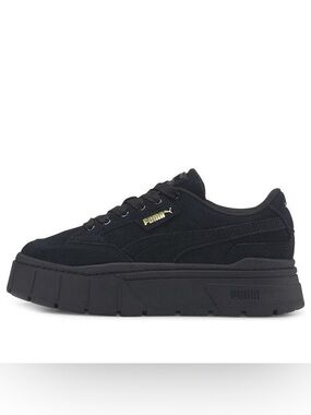 Puma Black Suede Platform Sneakers with Gold Logo